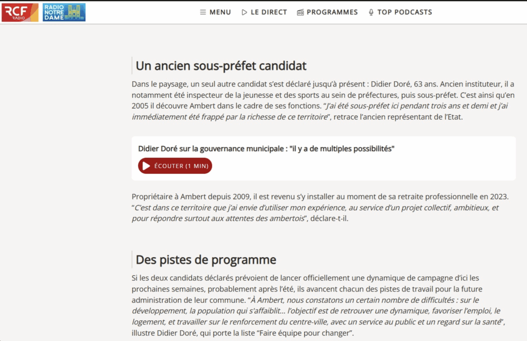 Article sur le site de la radio RCF _ 20/06/2025